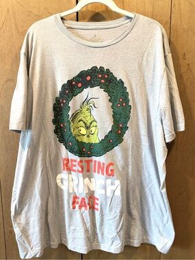 The Grinch Holiday Graphic Tee - resting Grinch Face and graphics size 2x-3x